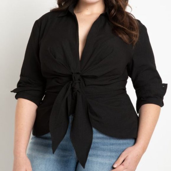 Eloquii Tops - NWT Eloquii Tie Front Collared Blouse